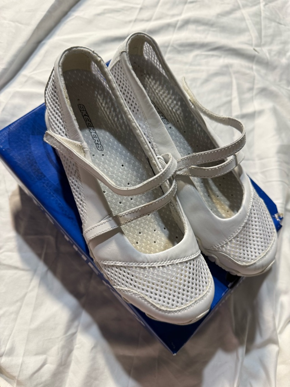 Skechers White Mary Jane Mesh Casual Flats
